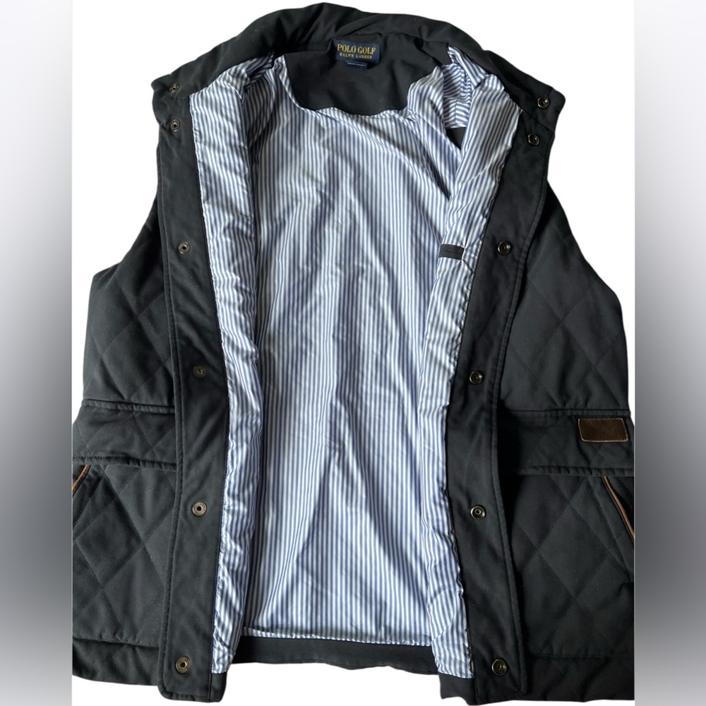 POLO GOLF RALPH LAUREN Classic Diamond Quilted Vest Navy Blue Seersucker Lining - Picture 3 of 11